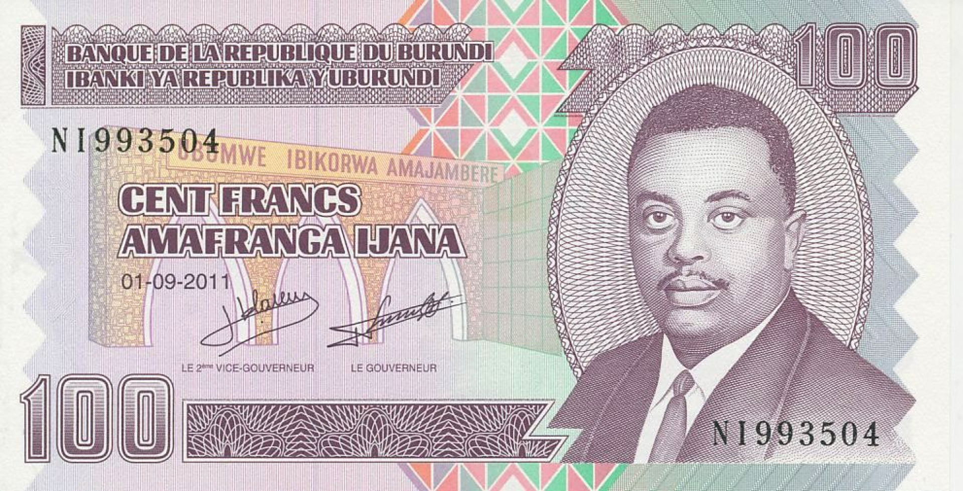 Burundi 100 francs 2011.  P 44   (N)