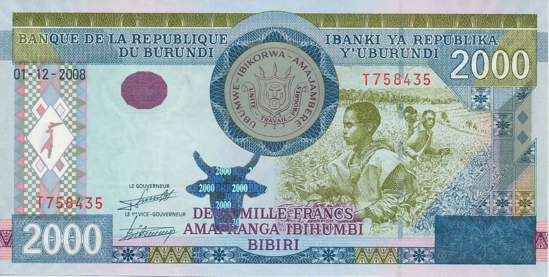 Burundi 2000 francs 2008.  P 47   (N)