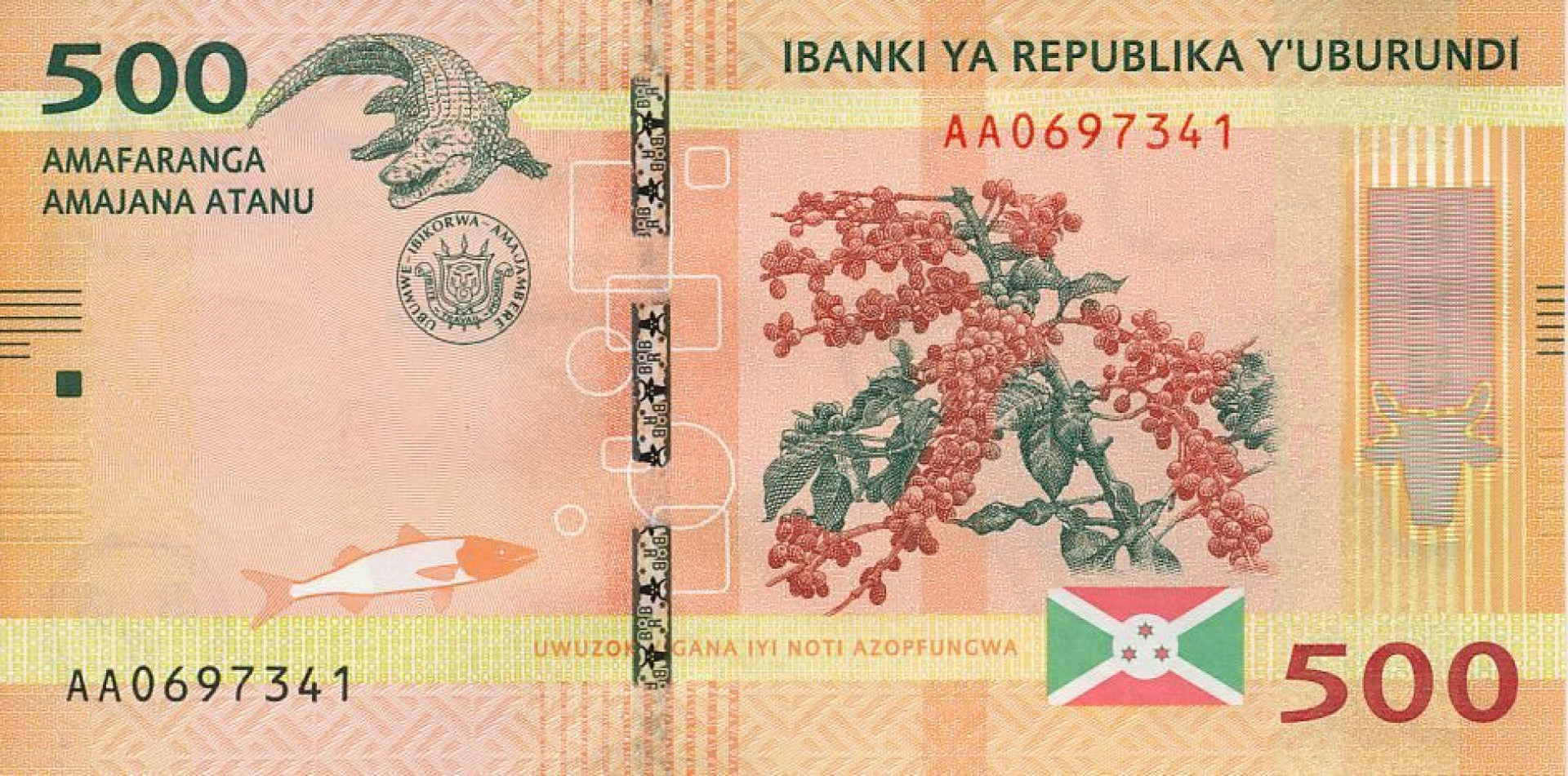Burundi 500 francs 2015. P 50 (N)