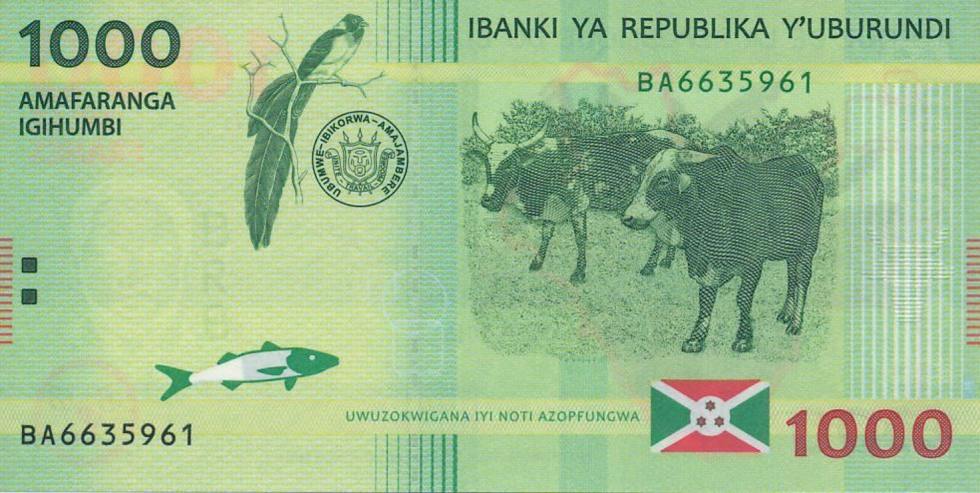 Burundi 1000 francs 2015. P 51a (N)