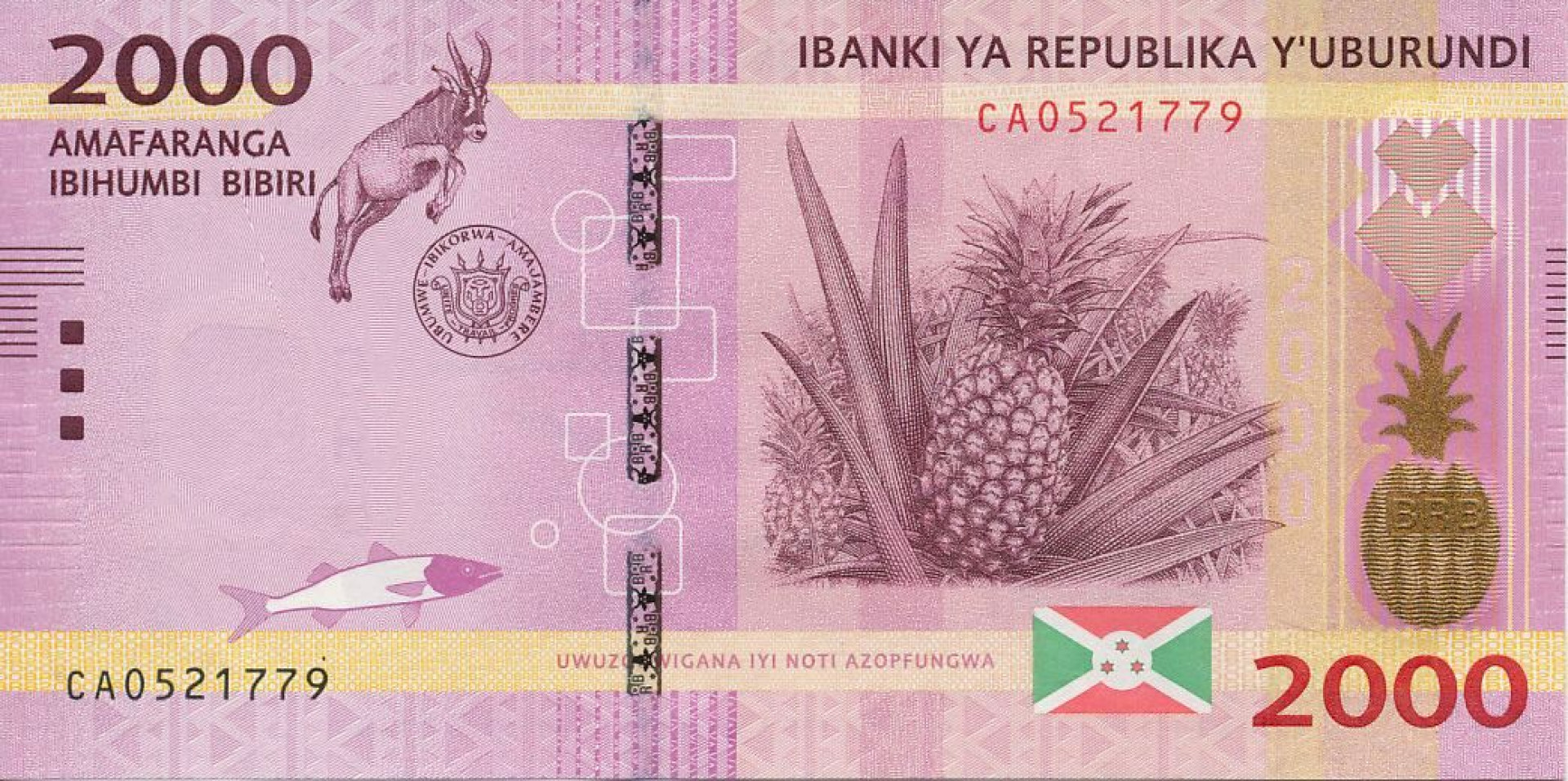 Burundi 2000 francs 2015.  P 52   (N)