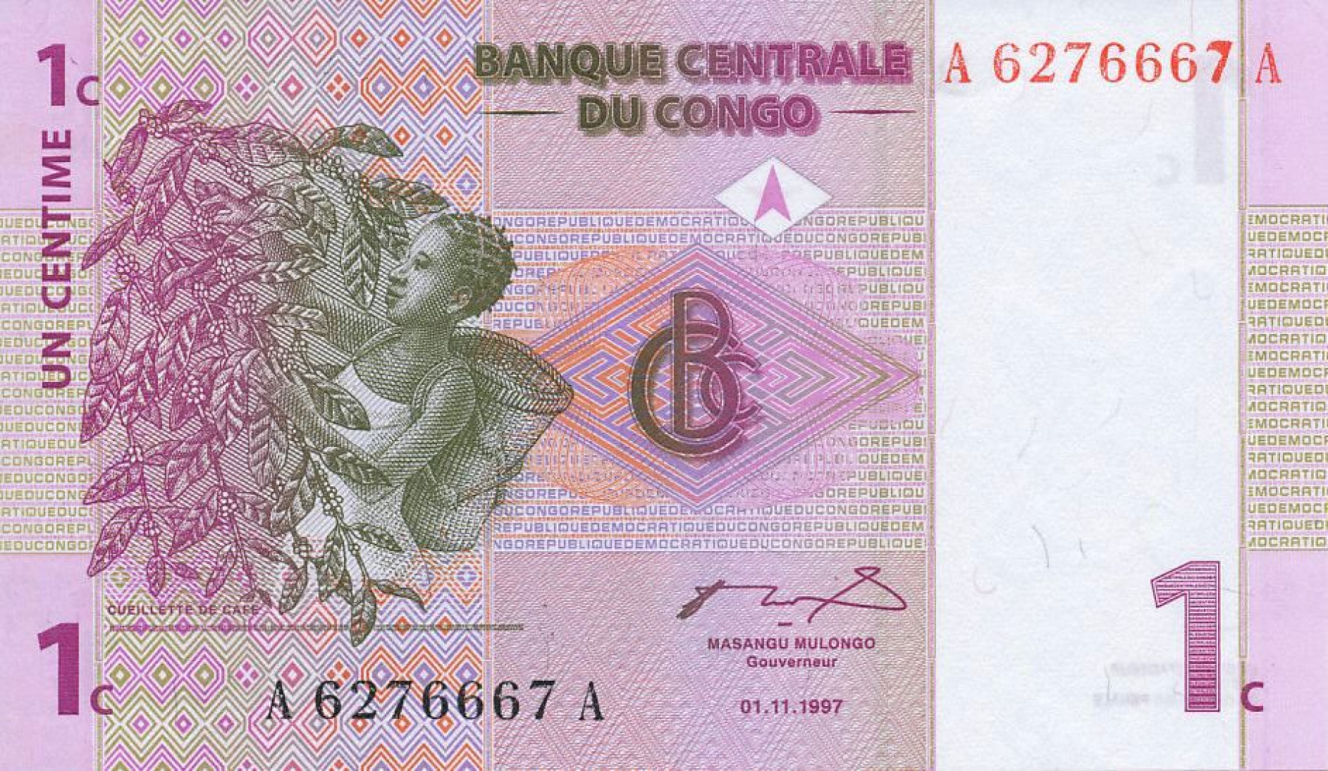 Kongo 1 cent 1997. P 80 (N)