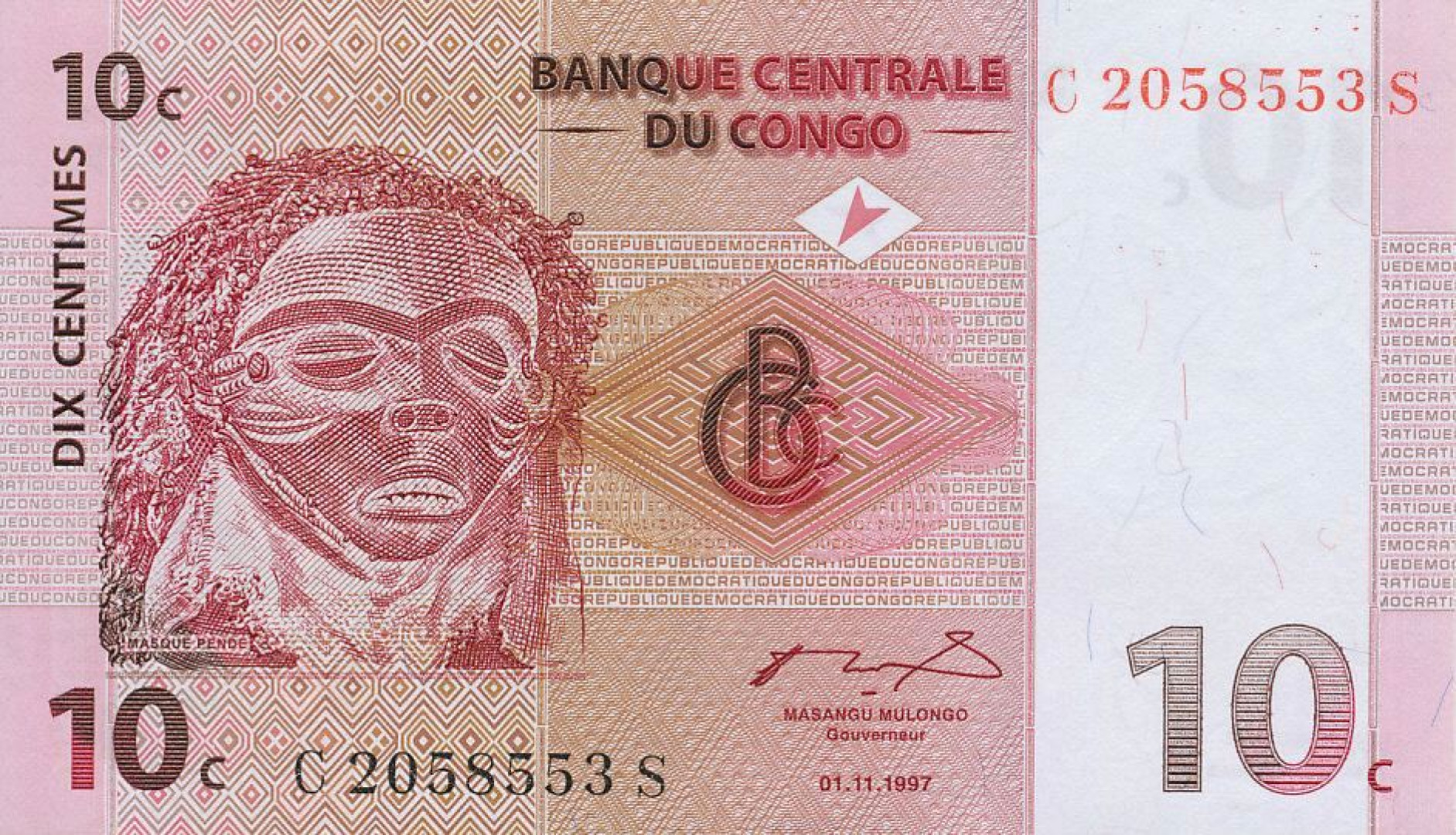 Kongo 10 cent 1997. P 82 (N)