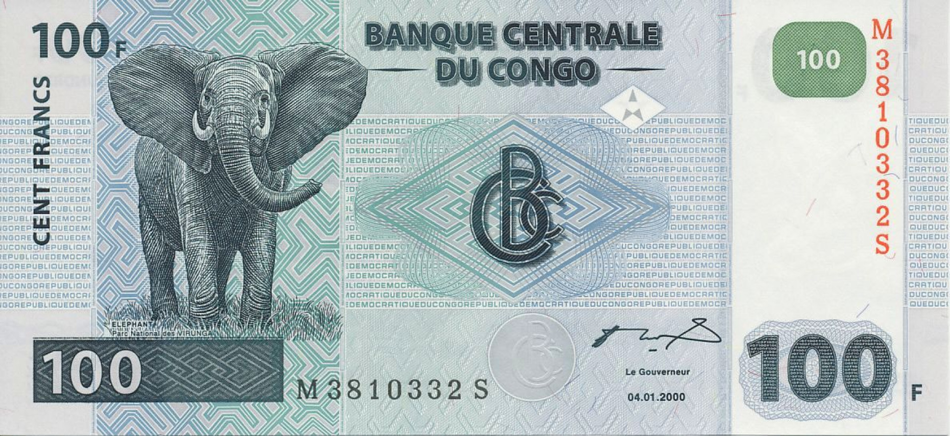 Kongo 100 francs 2000. P 92 (N)