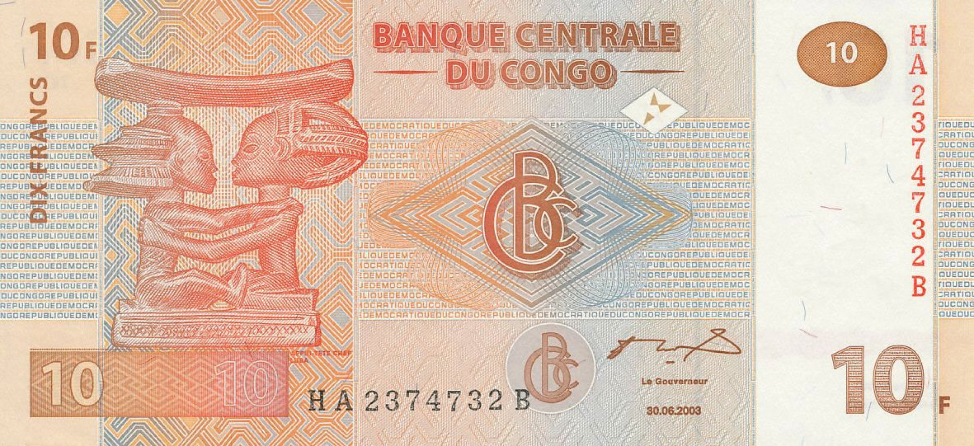 Kongo 10 francs 2003. P 93 (N)