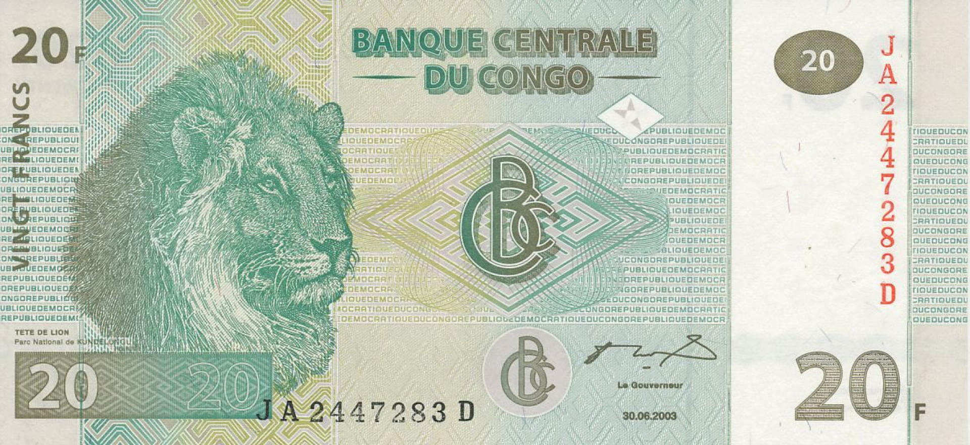 Kongo 20 francs 2003. P 94 (N)