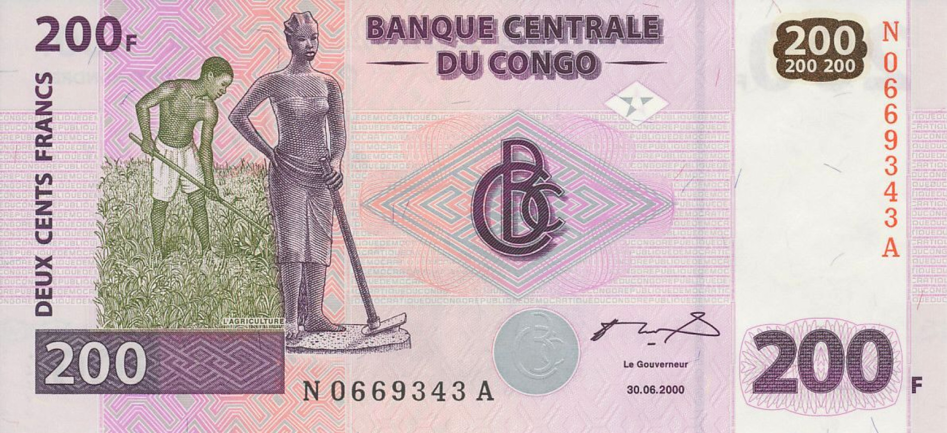 Kongo 200 francs 2000. P 95 (N)