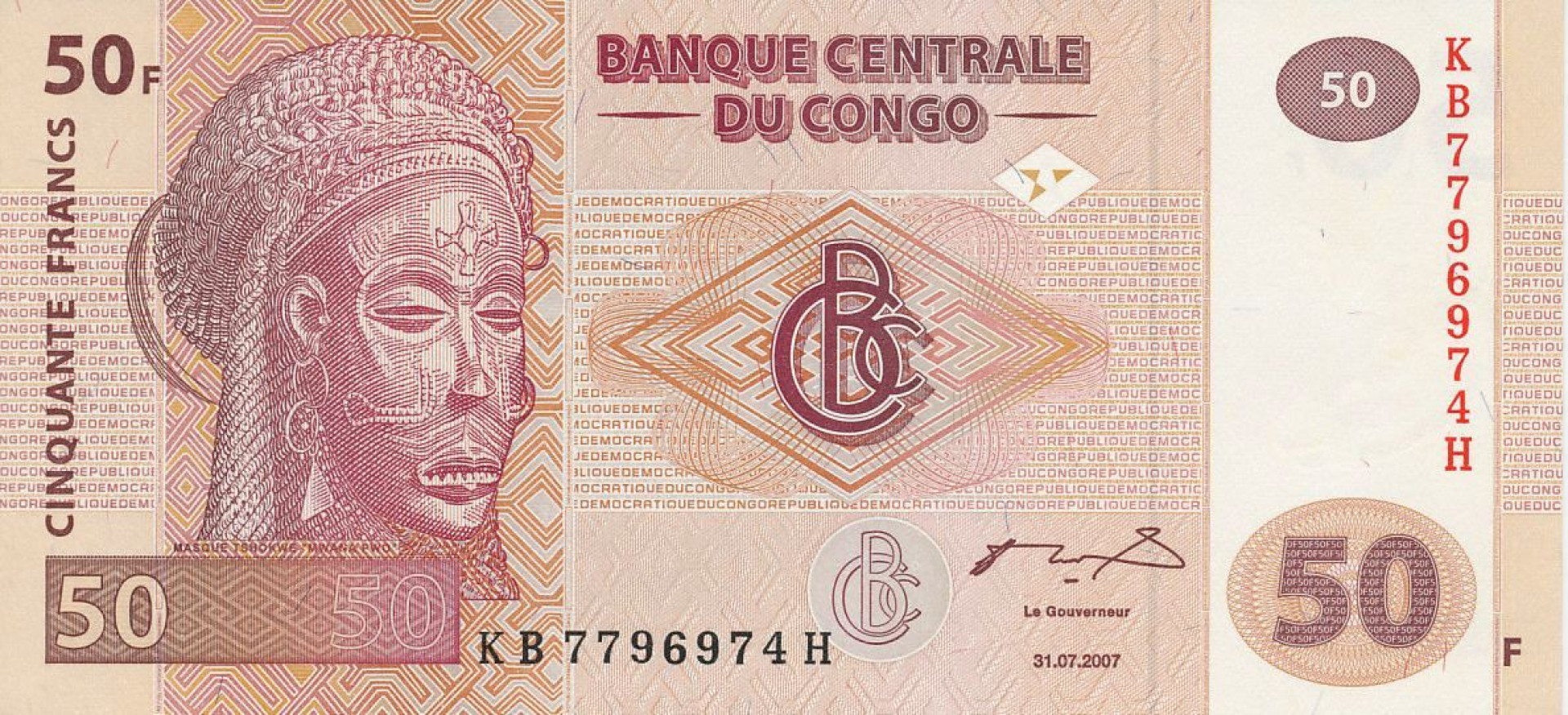 Kongo 50 francs 2007.   P 97a   (N)