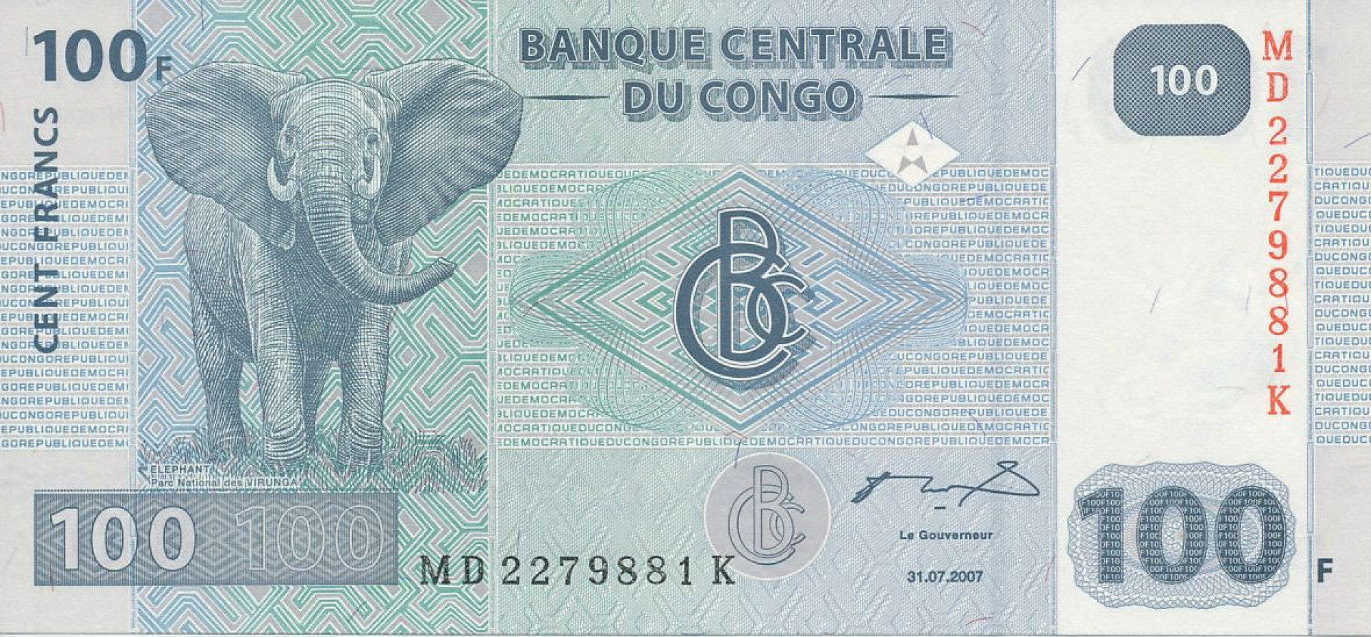 Kongo 100 francs 2007. P 98a (N)