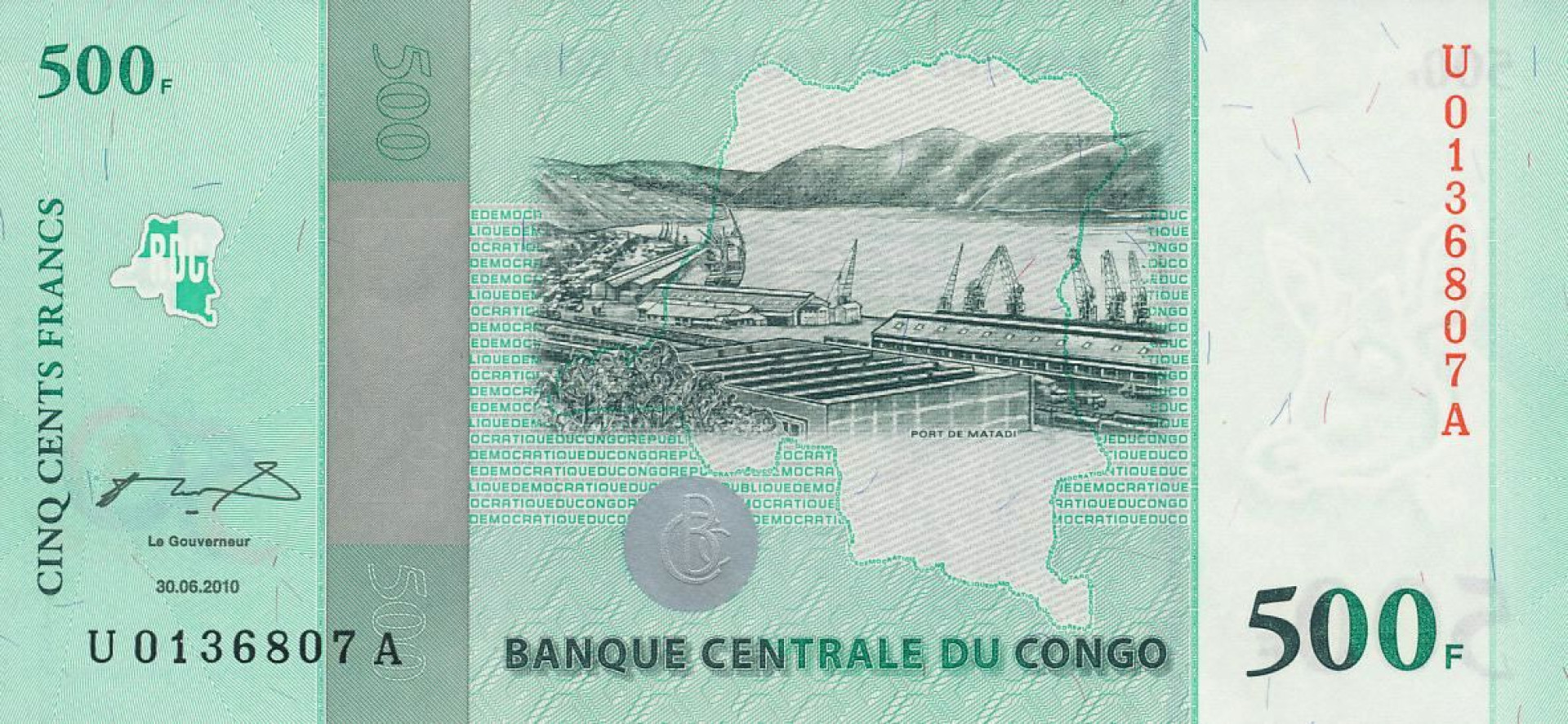 Kongo 500 francs 2010.   P 100a   (N)