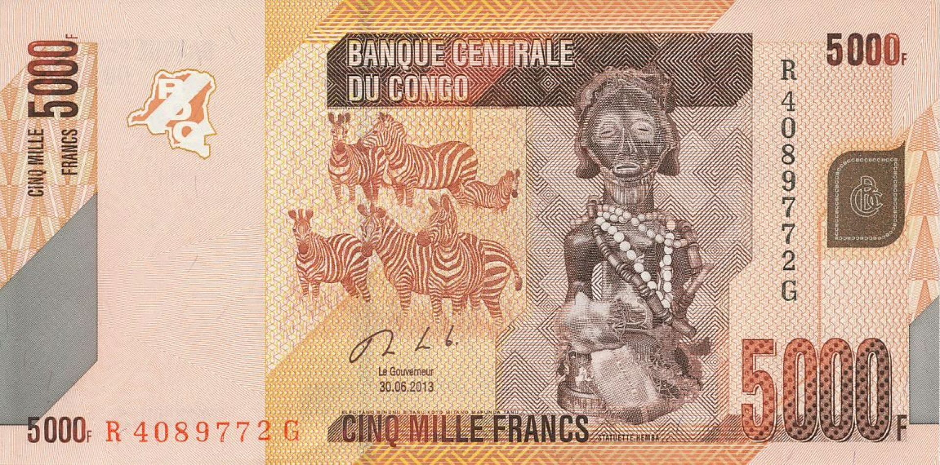Kongo 5000 francs 2013. P 102b (N)