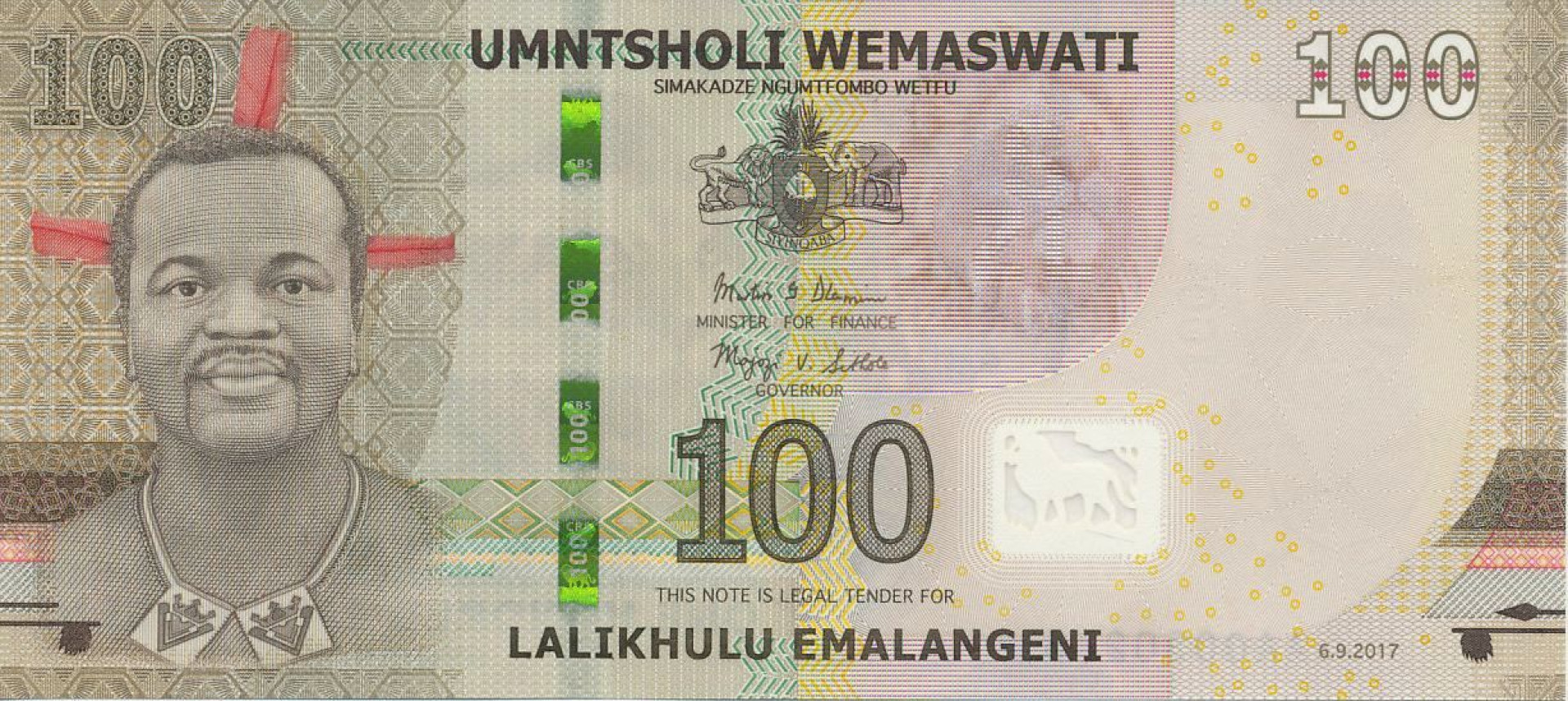 Szváziföld 100 emalangeni 2017. P 42 (N)