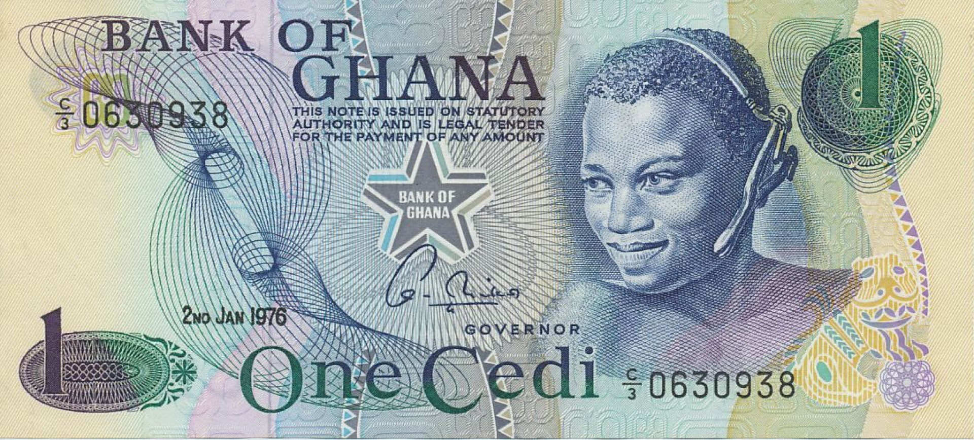 Ghana 1 cedi 1976. P 13c (N)