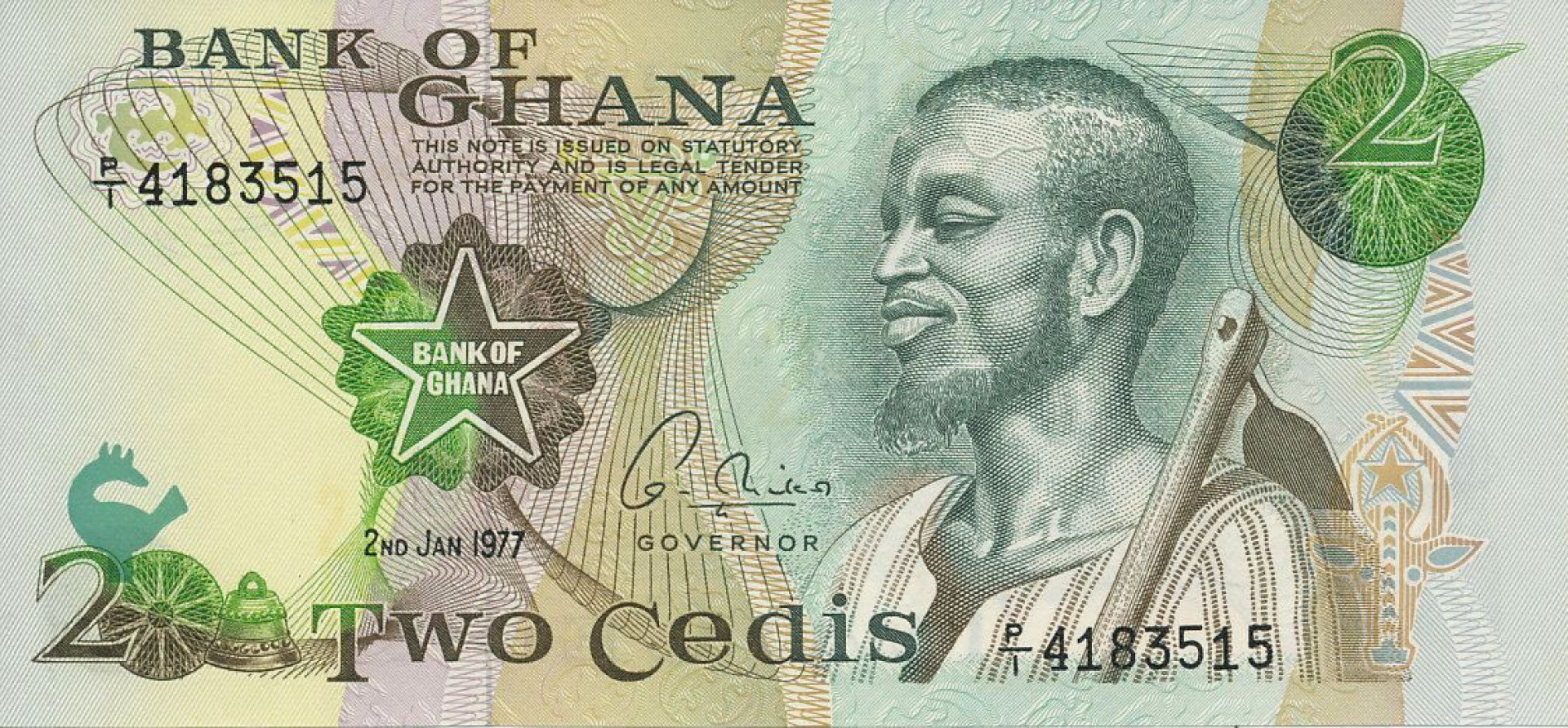 Ghana 2 cedis 1977.  P 14c   (N)