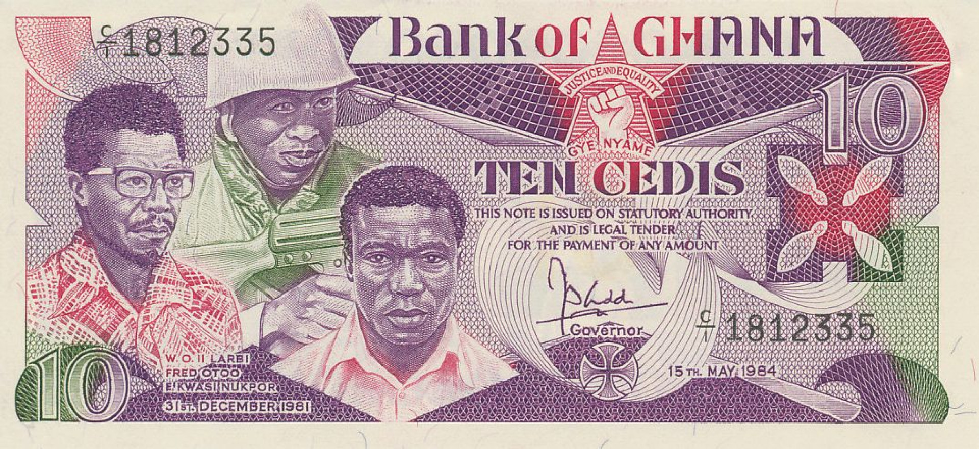 Ghana 10 cedis 1984.  P 23a   (N)