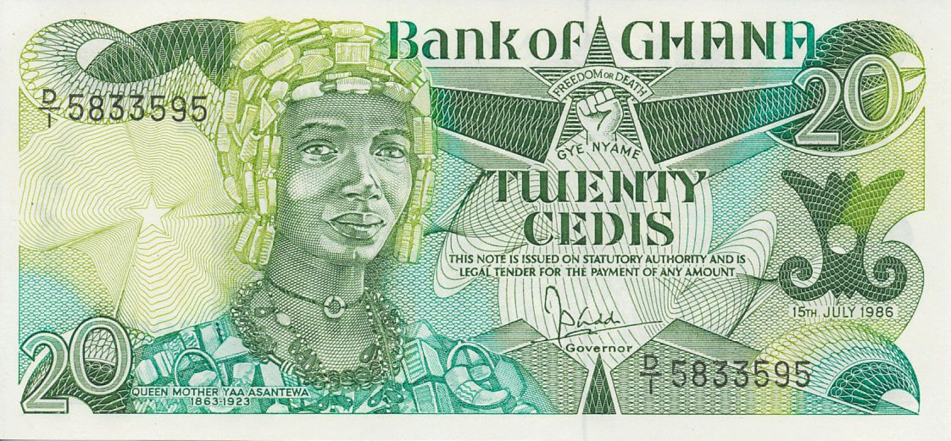 Ghana 20 cedis 1986. P 24 (N)