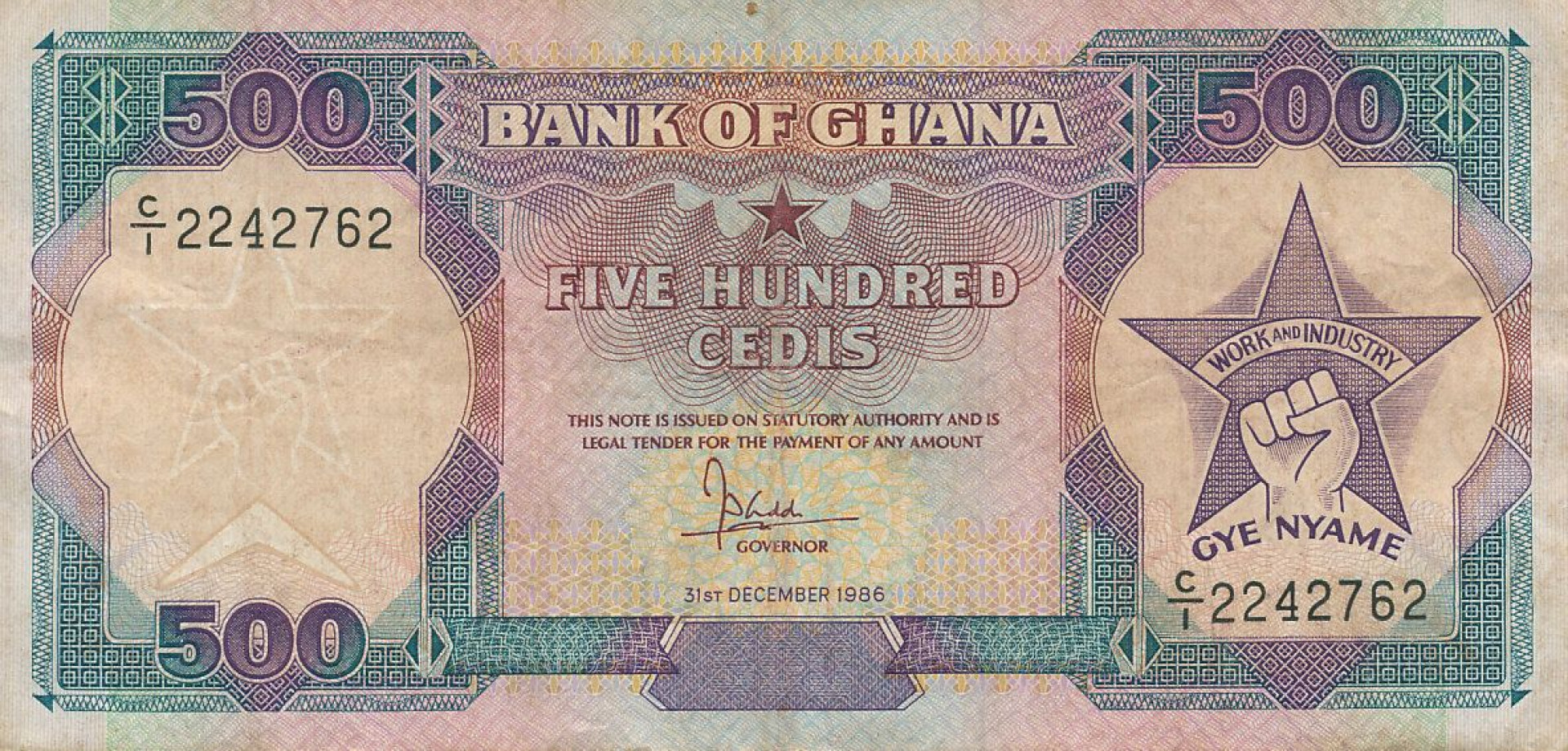 Ghana 500 cedis 1986. P 28a (N)