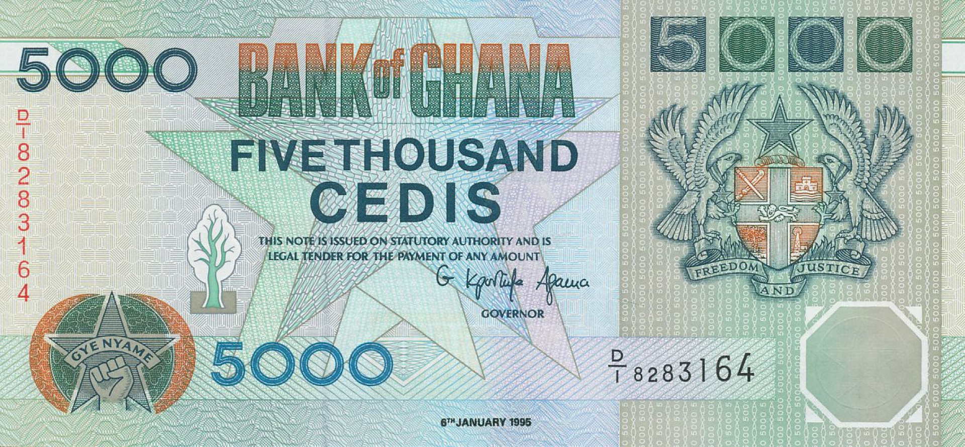 Ghana 5000 cedis 1995.  P 31b   (N)