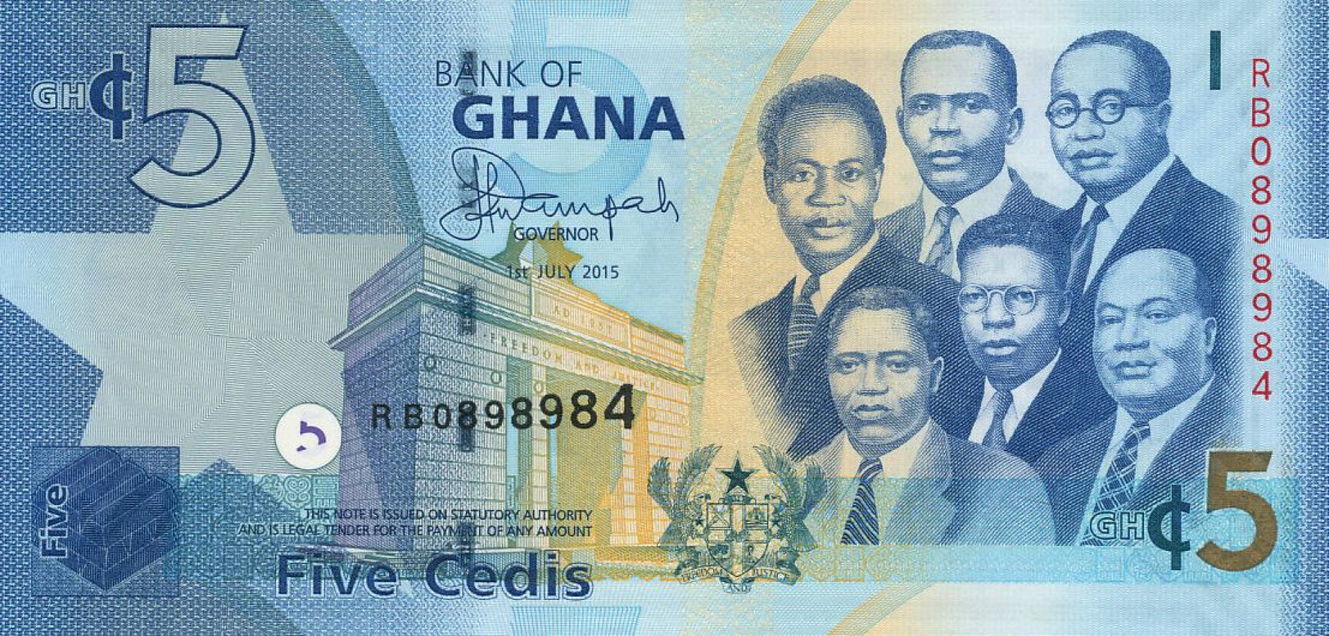 Ghana 5 cedis 2015.  P 38f   (N)