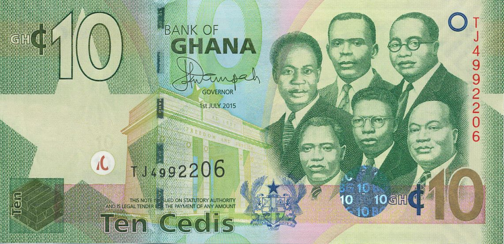 Ghana 10 cedis 2015.  P 39f   (N)