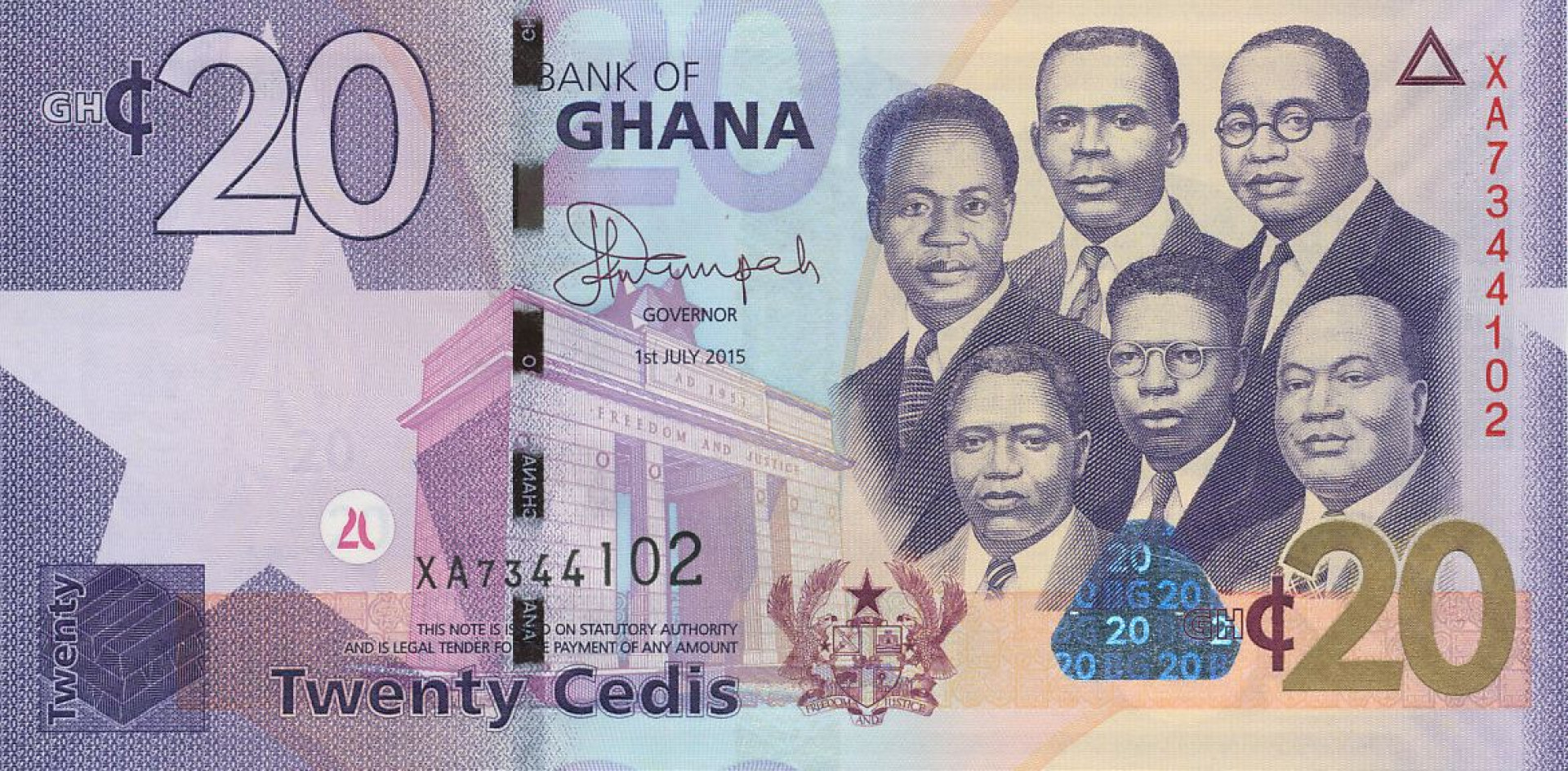 Ghana 20 cedis 2015.  P 40f   (N)