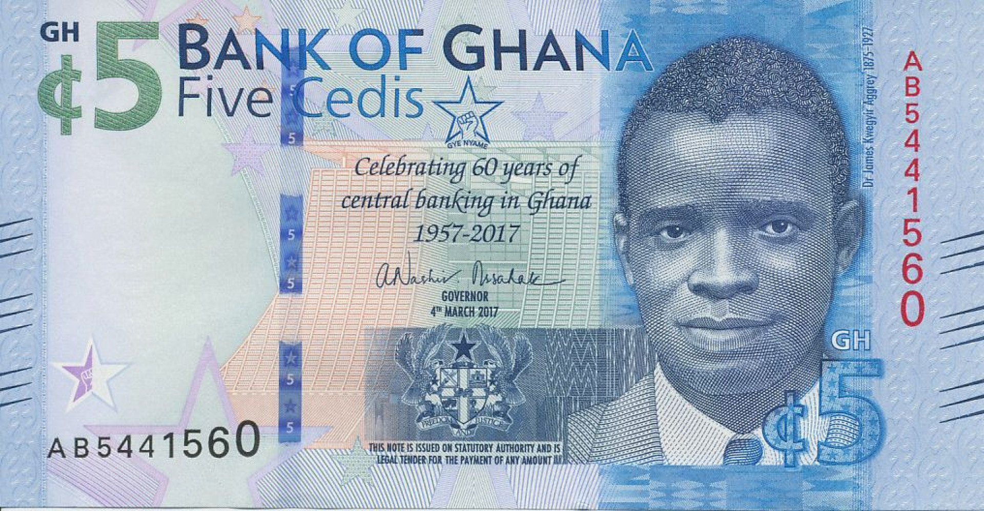 Ghana 5 cedis 2017. P 43 (N)