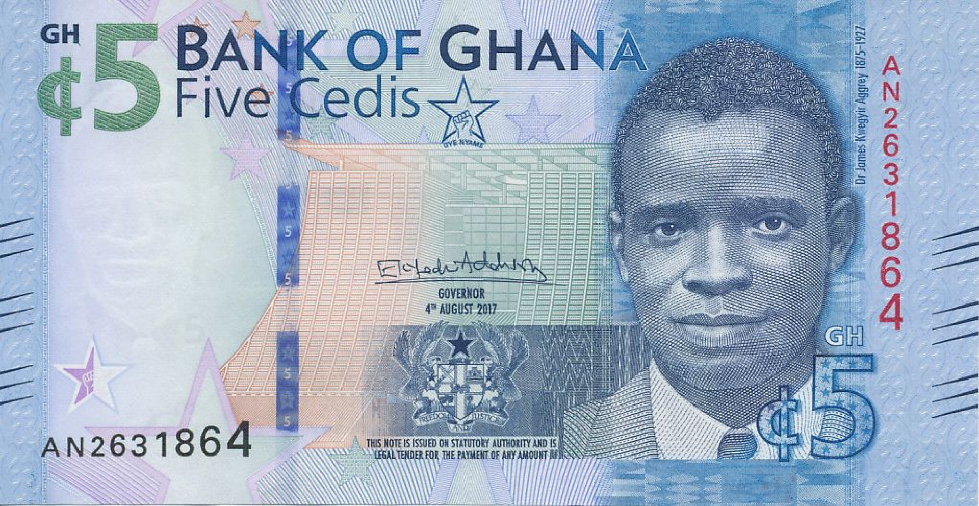 Ghana 5 cedis 2017. P 44 (N)