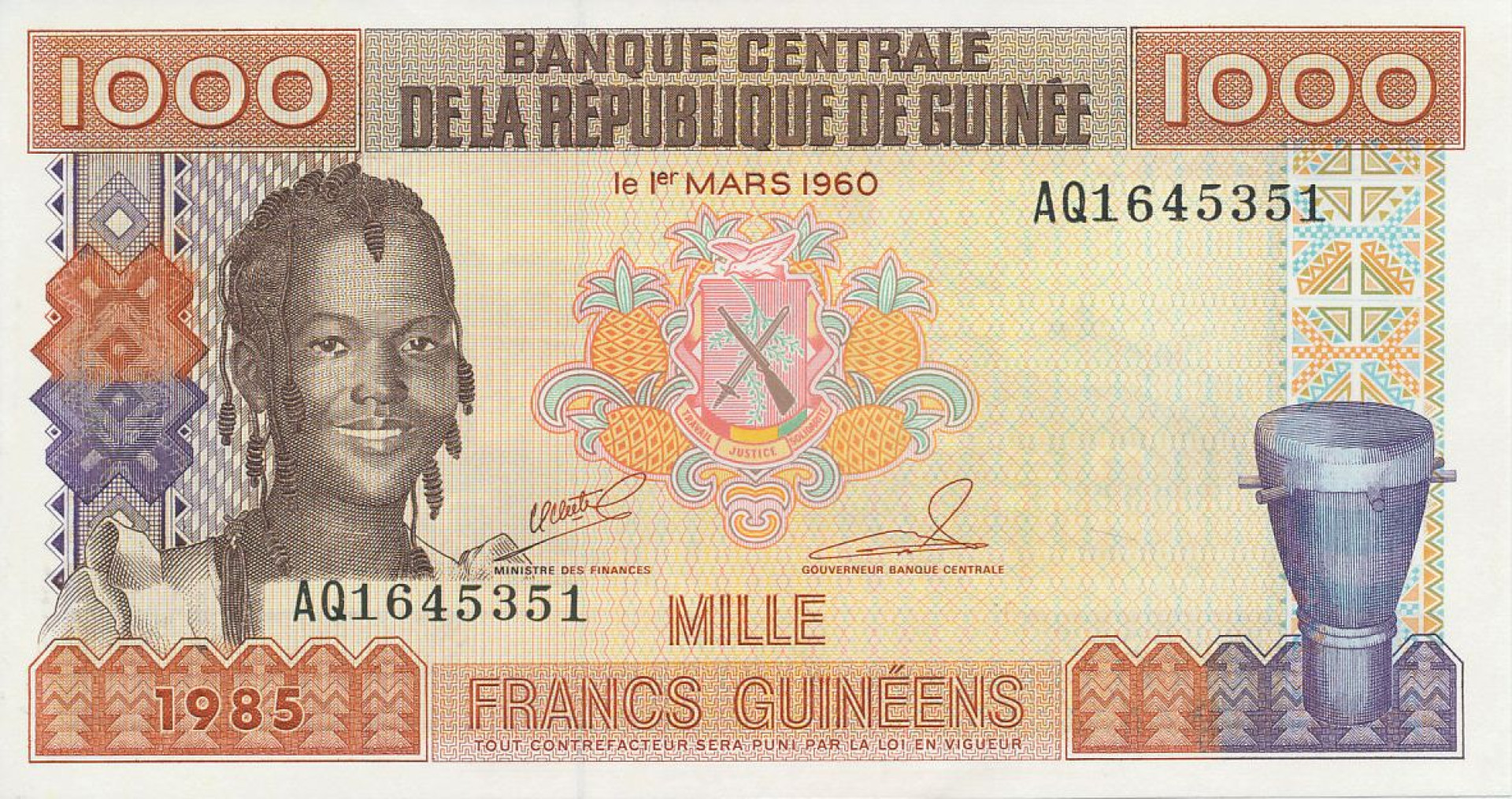 Guinea 1000 francs 1985.   P 32a   (N)