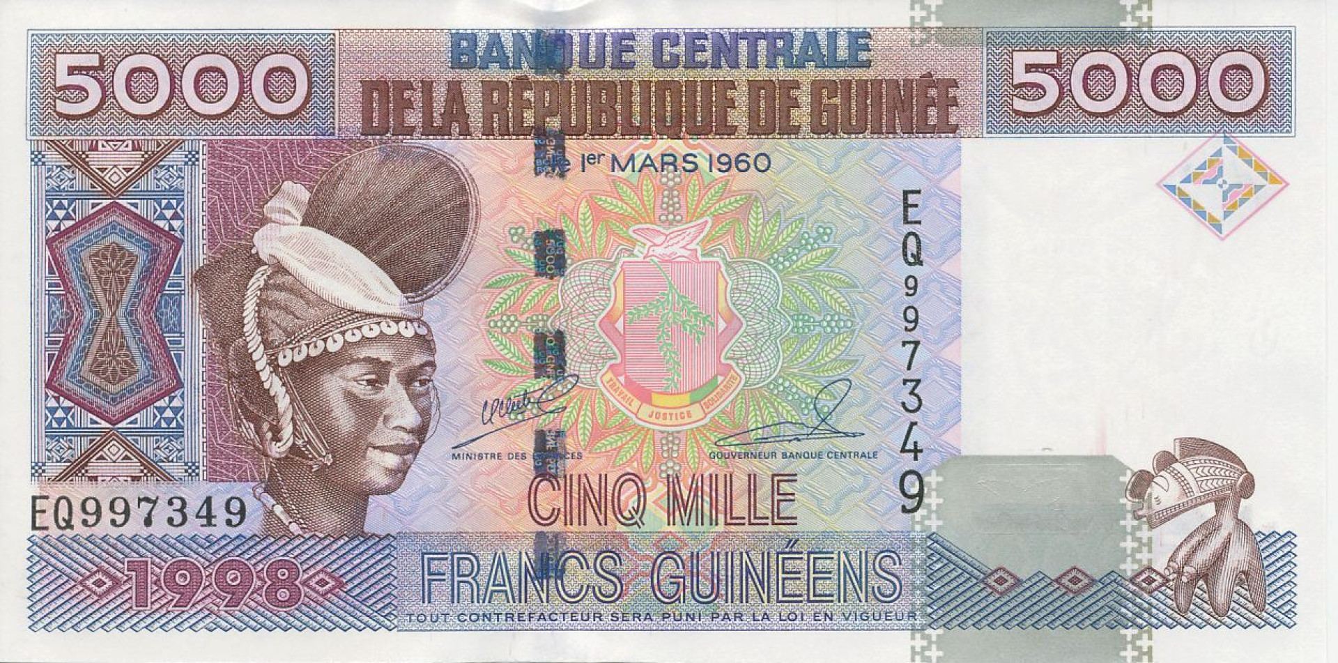 Guinea 5000 francs 1998.   P 38   (N)