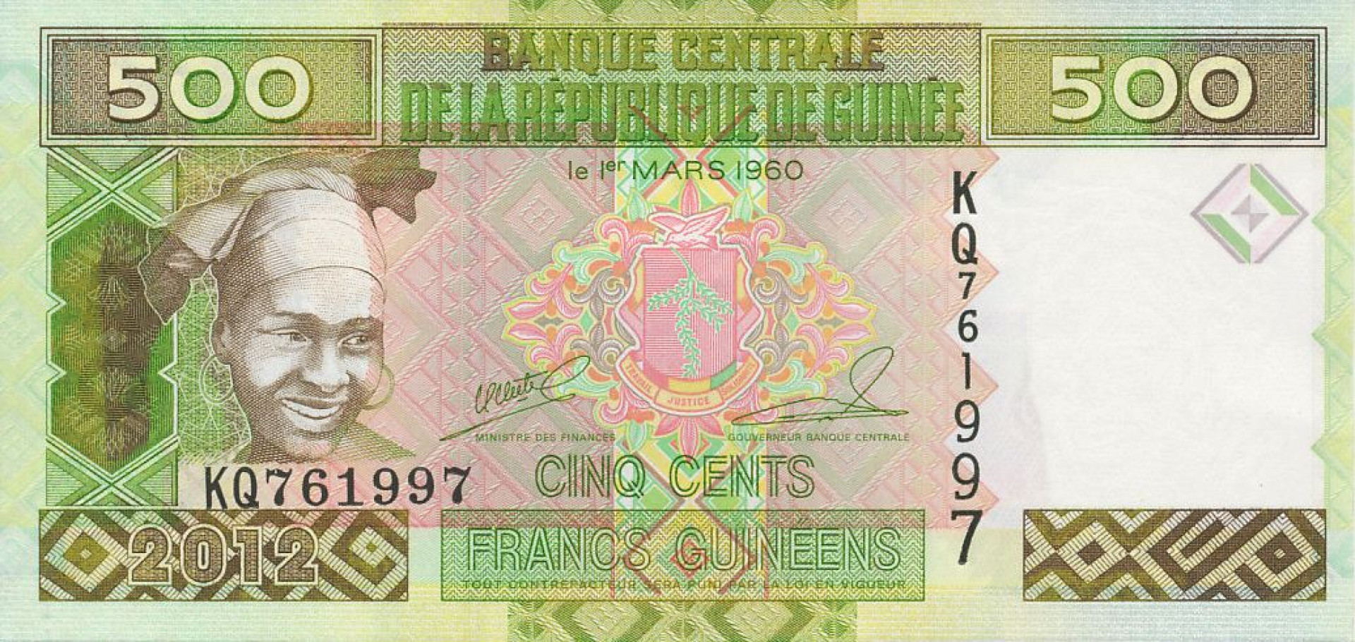 Guinea 500 francs 2012. P 39b (N)