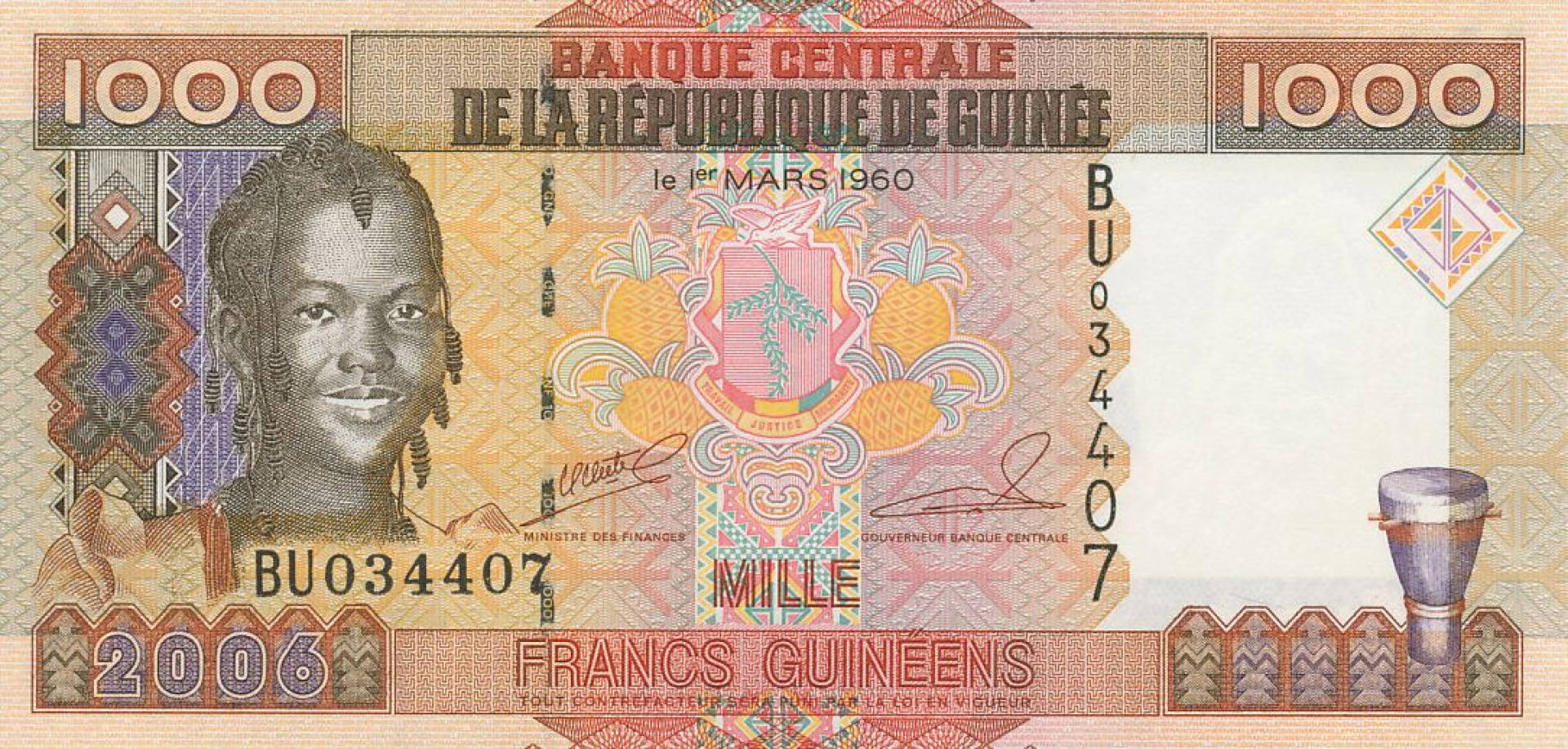 Guinea 1000 francs 2006.   P 40   (N)