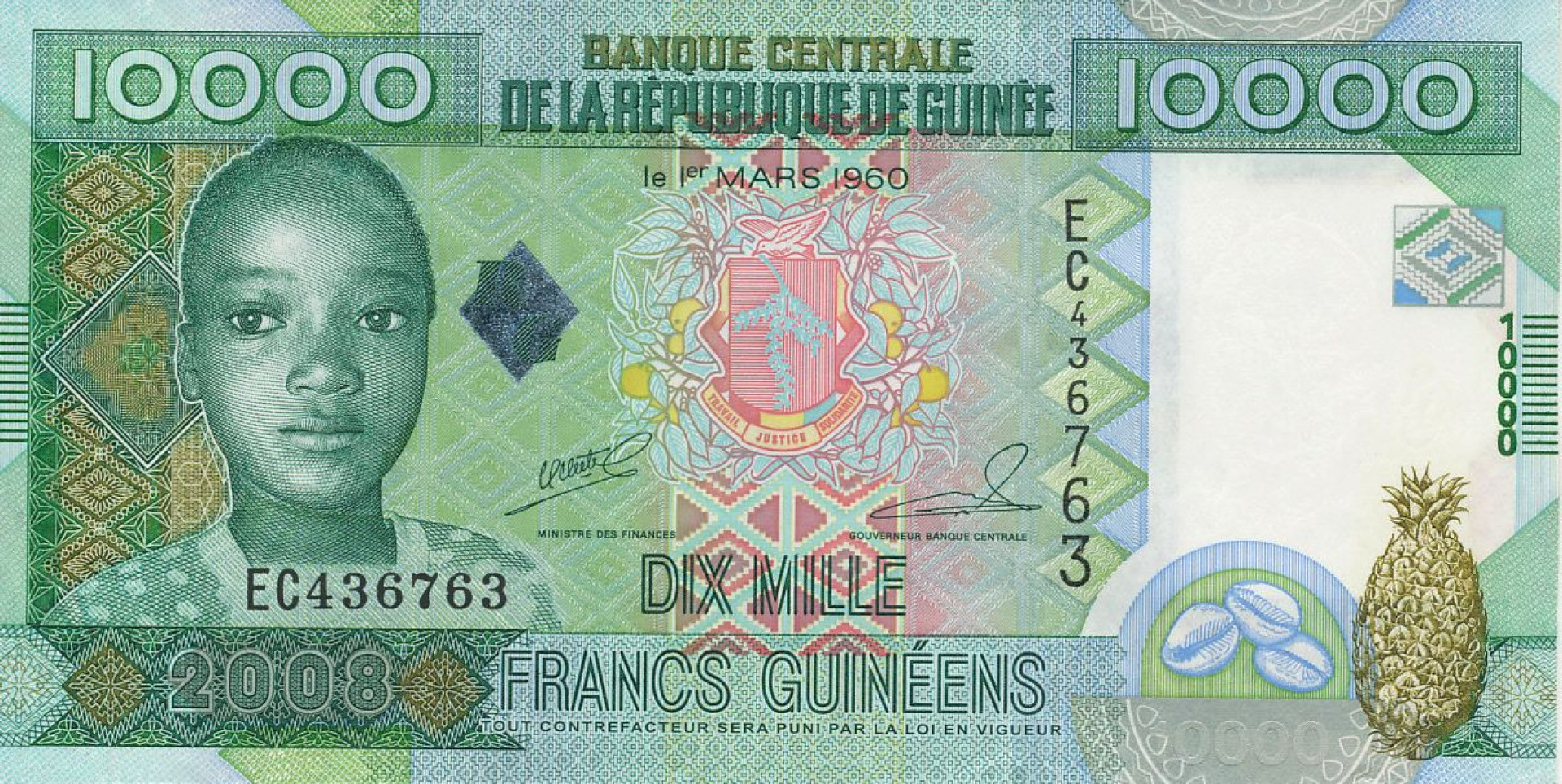 Guinea 10000 francs 2008.   P 42b   (N)