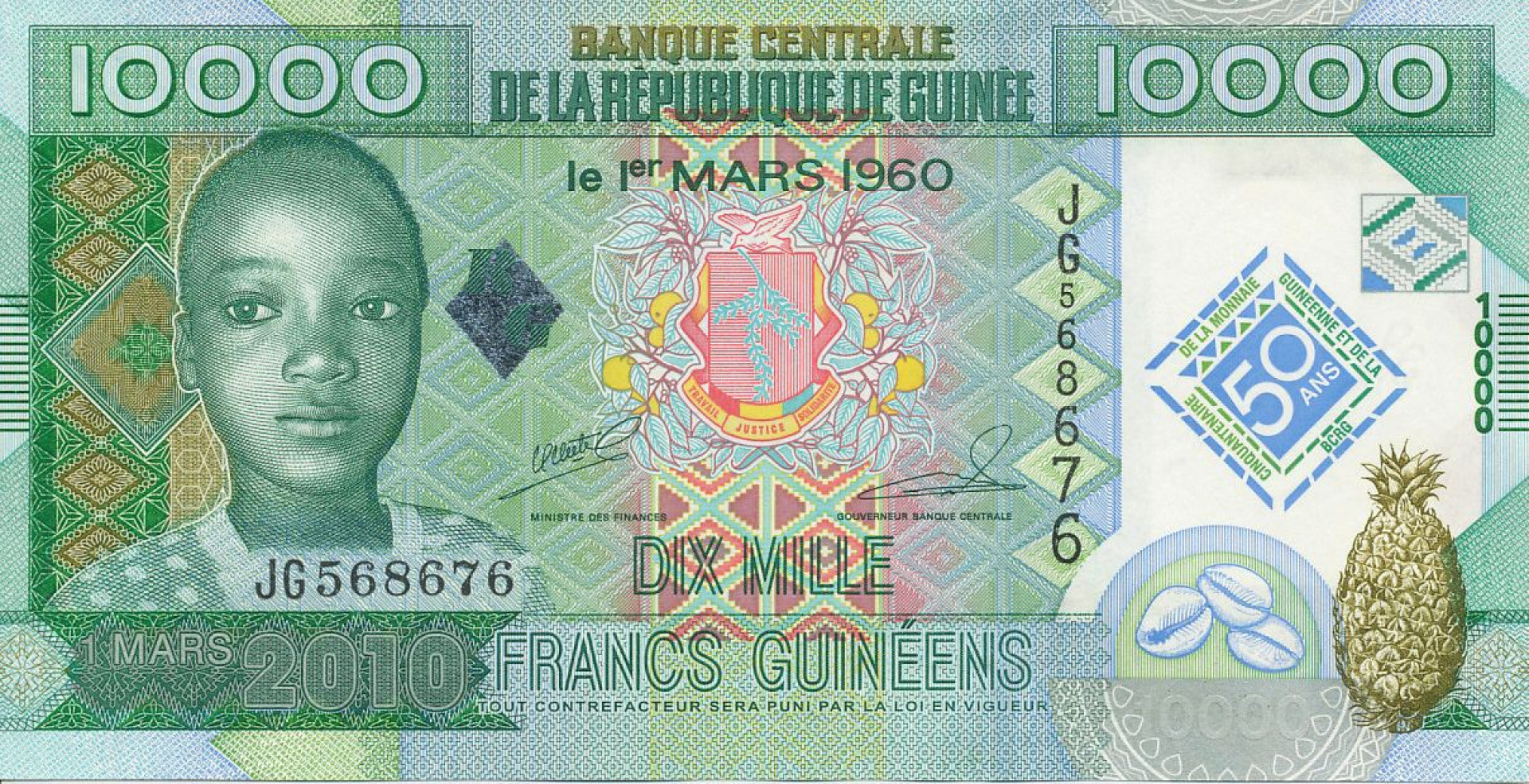Guinea 10000 francs 2010.   P 45   (N)