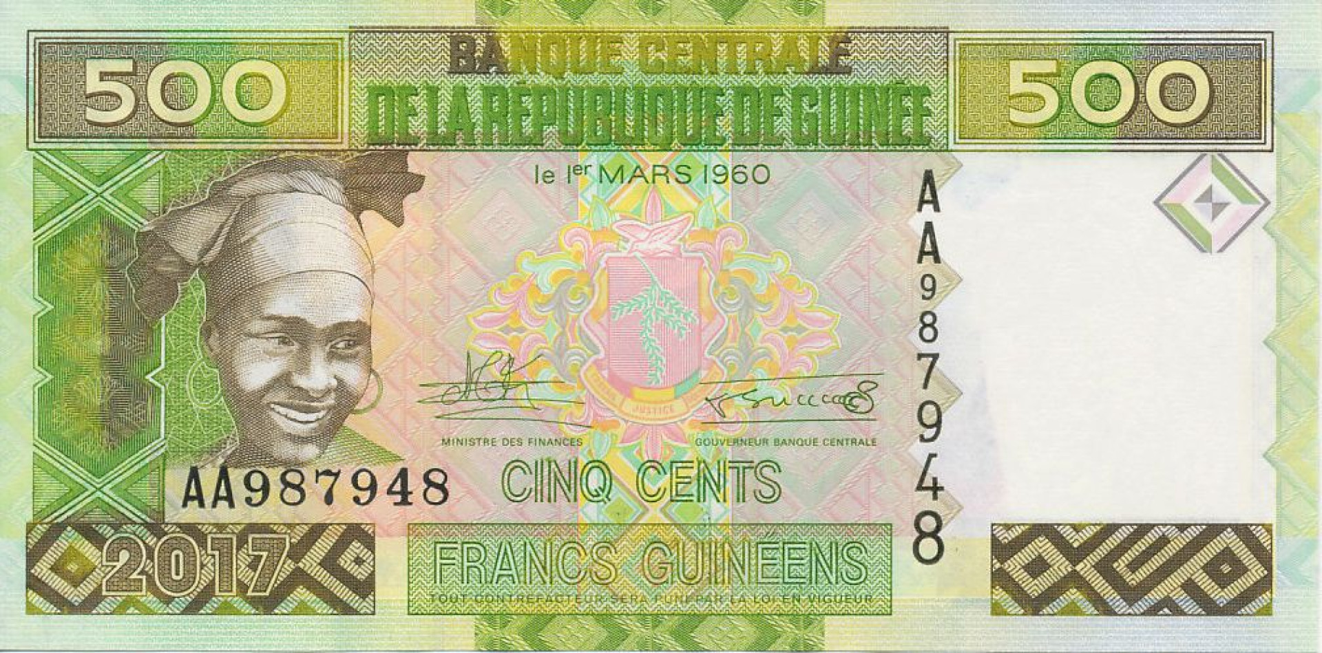 Guinea 500 francs 2017. P 47 (N)
