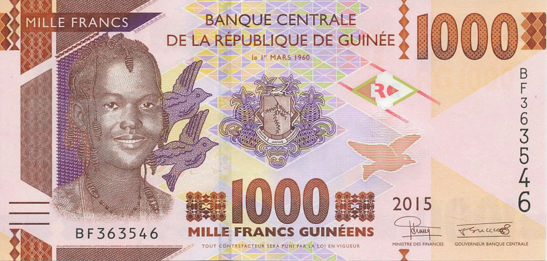 Guinea 1000 francs 2015.   P 48a   (N)