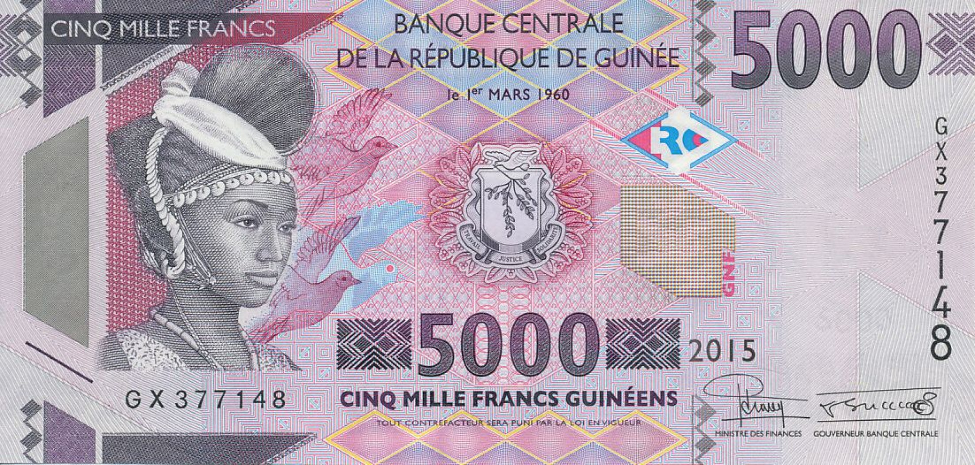 Guinea 5000 francs 2015. P 49 (N)