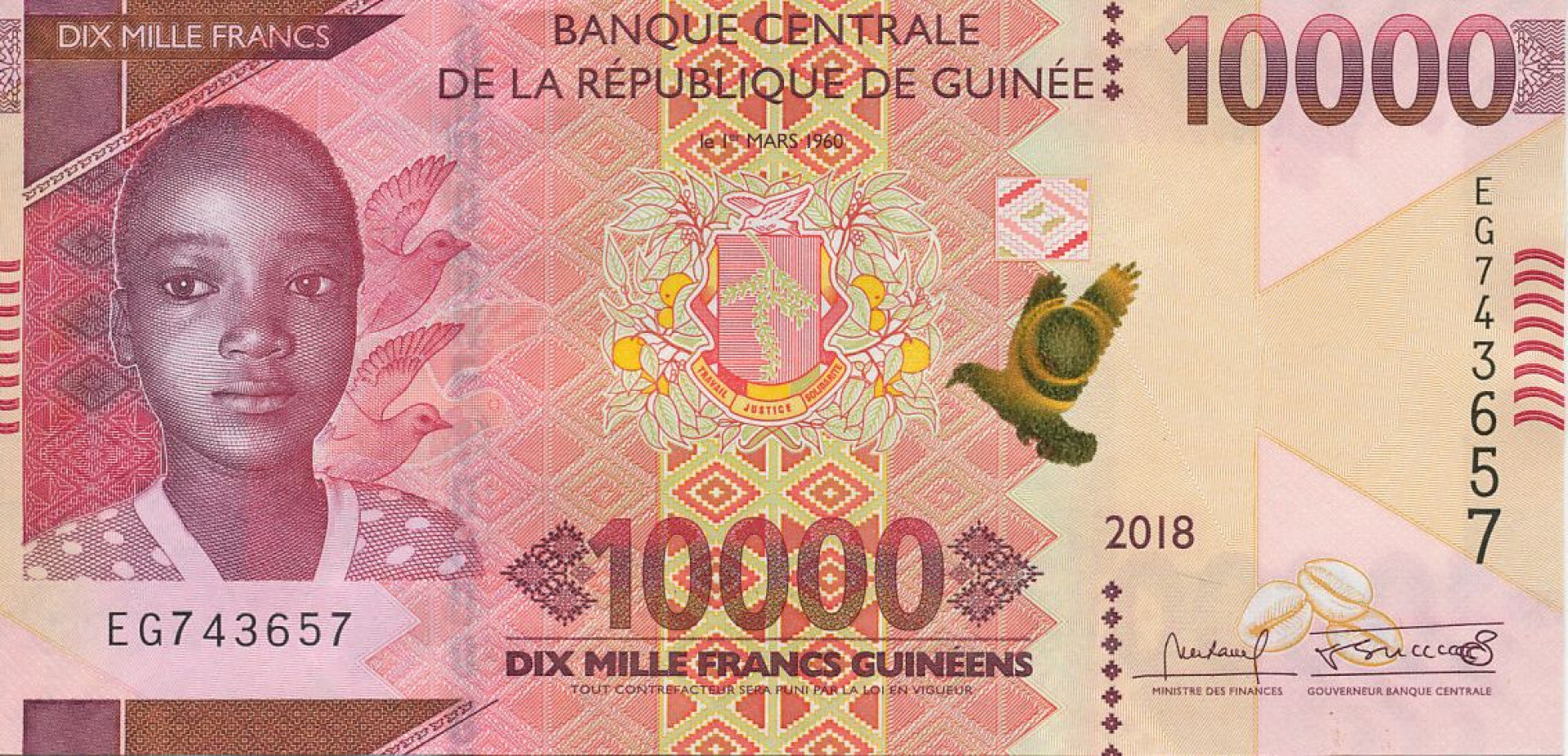 Guinea 10000 francs 2018. TBB 343a (N)