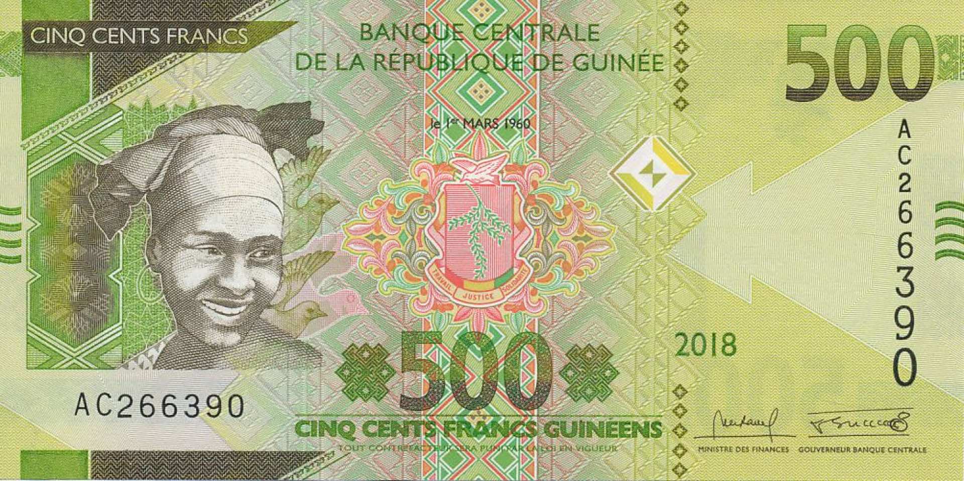 Guinea 500 francs 2018.   P 51   (N)