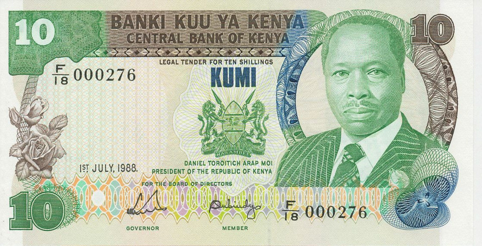 Kenya 10 shillings 1988. P 20g (N)