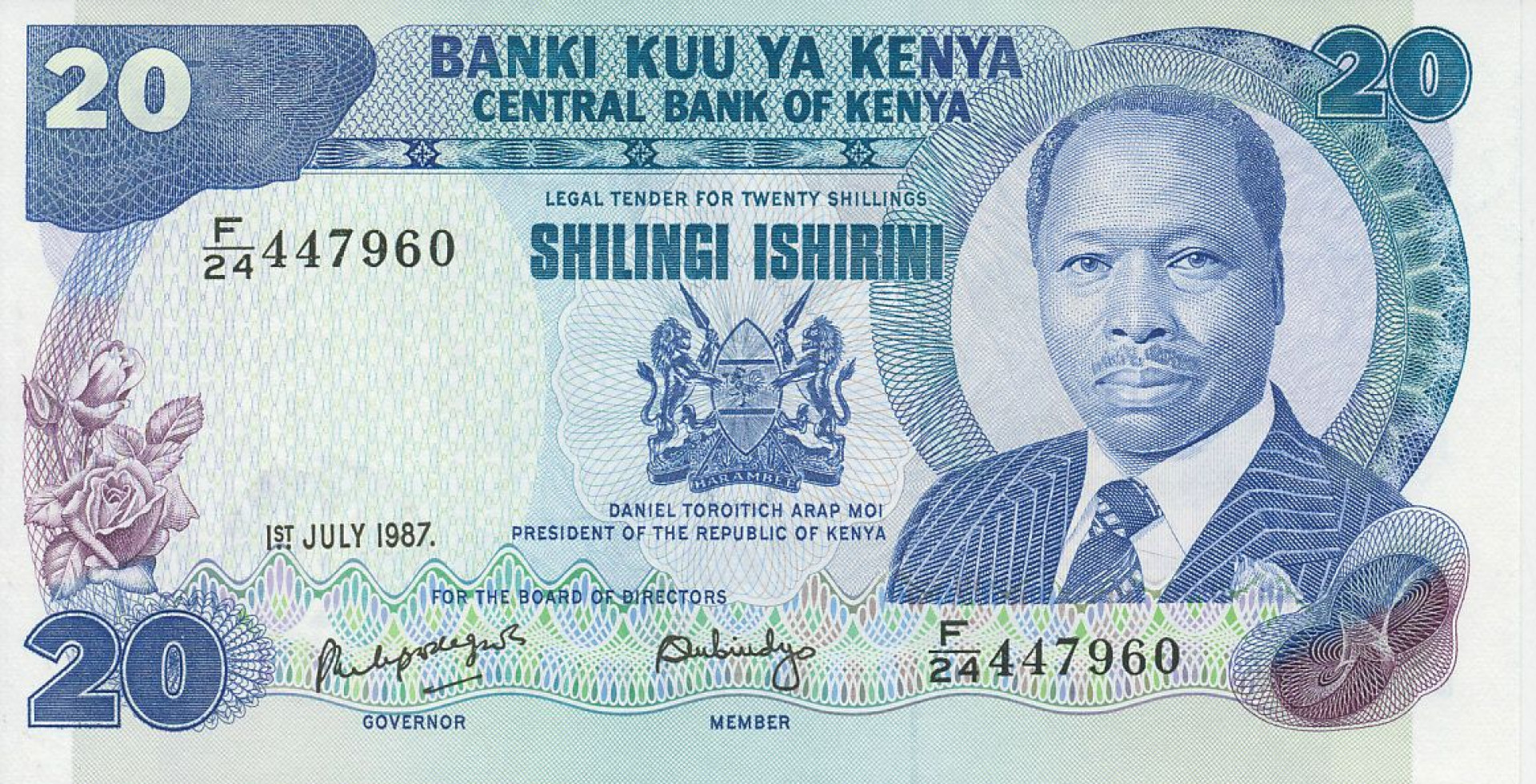 Kenya 20 shillings 1987. P 21f (N)