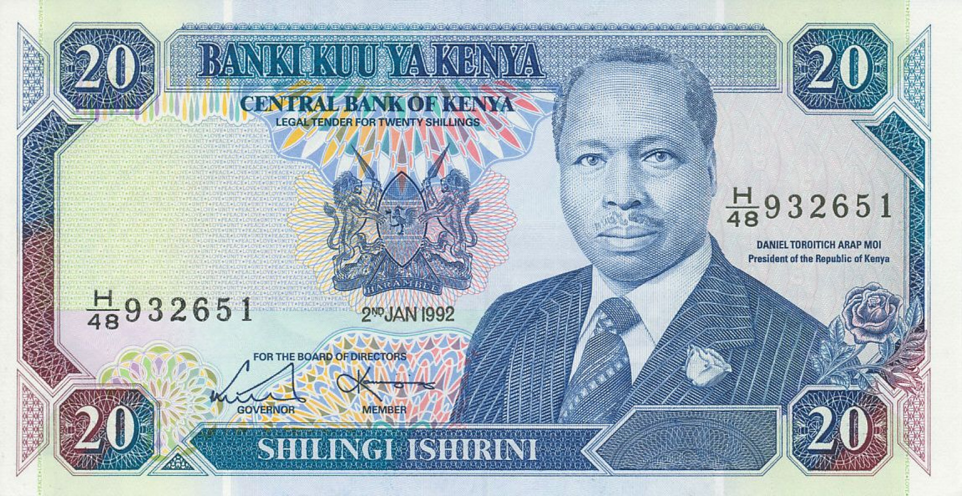Kenya 20 shillings 1992. P 25e (N)