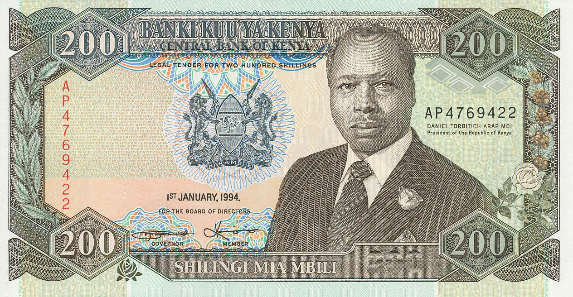 Kenya 200 shillings 1994. P 29f (N)