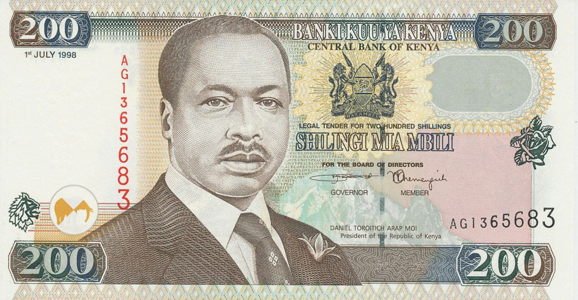 Kenya 200 shillings 1998. P 38c (N)