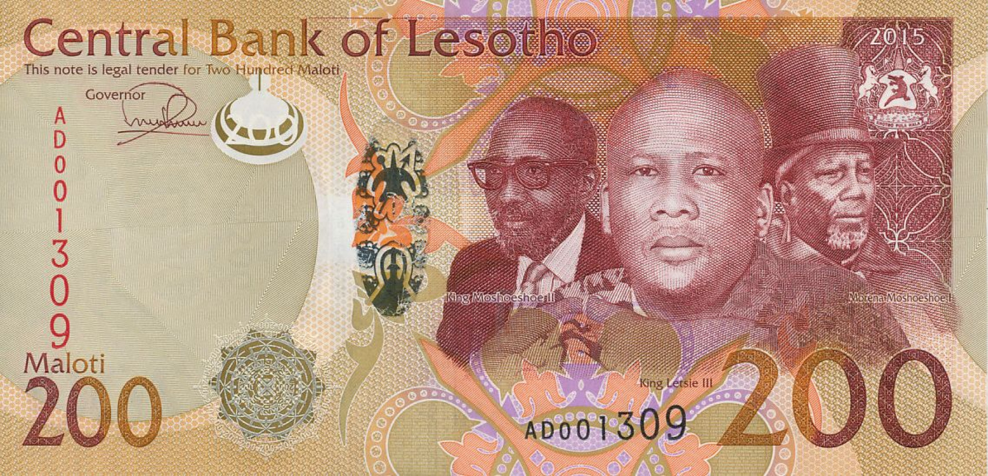 Lesotho 200 maloti 2015.   P 25   (N)