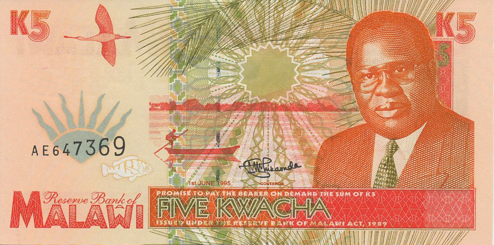 Malawi 5 kwacha 1995. P 30 (N)