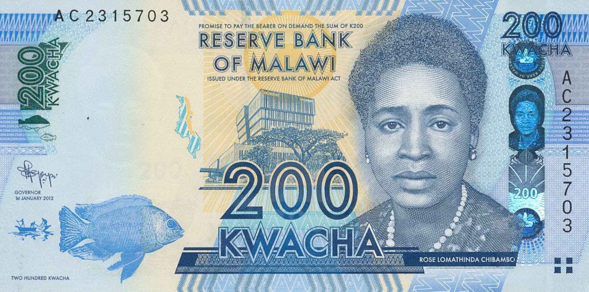 Malawi 200 kwacha 2012.  P 60a   (N)
