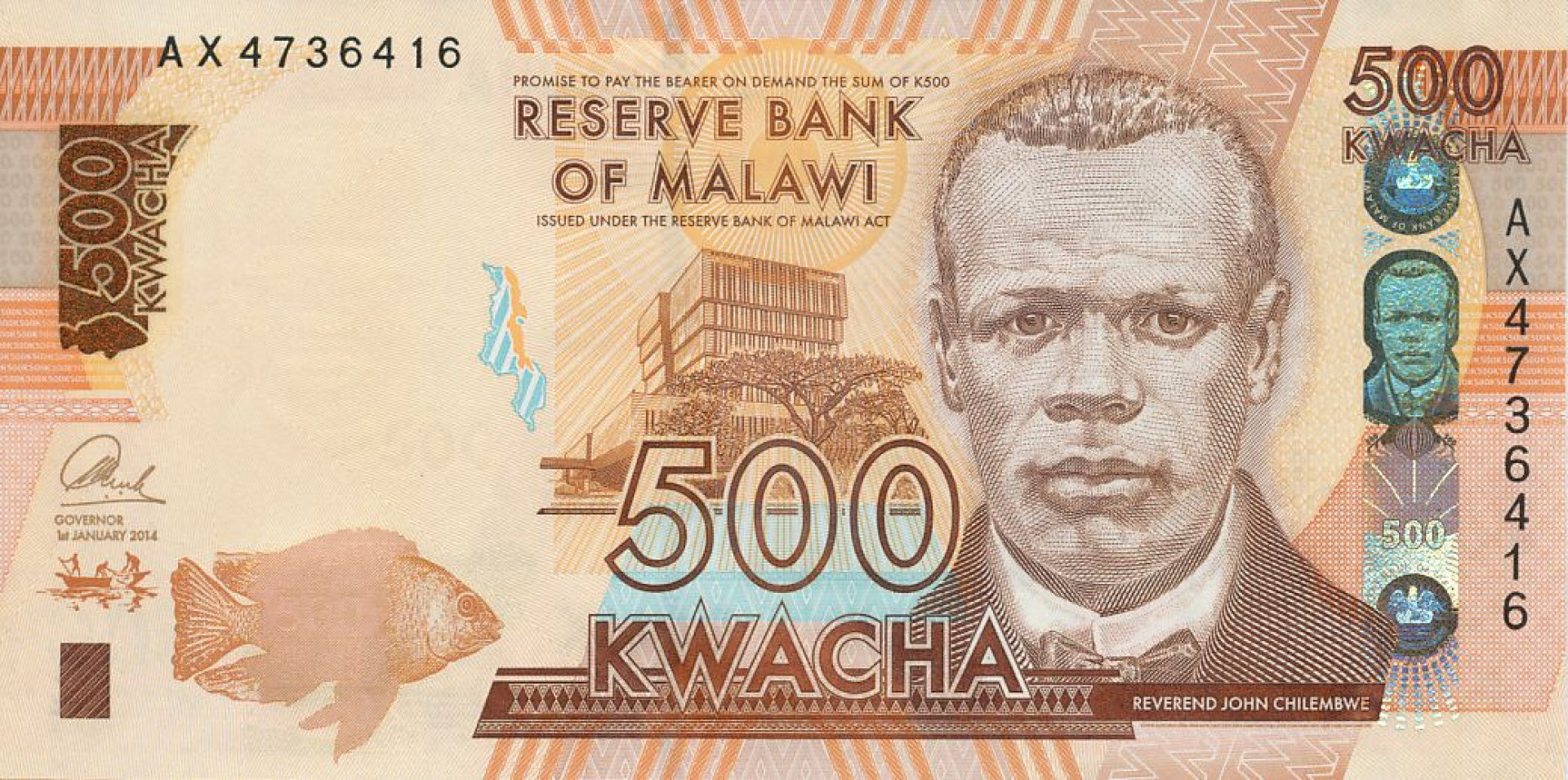 Malawi 500 kwacha 2014. P 61a (N)