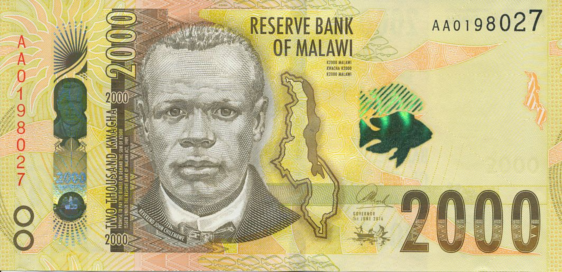 Malawi 2000 kwacha 2016.  P 69   (N)
