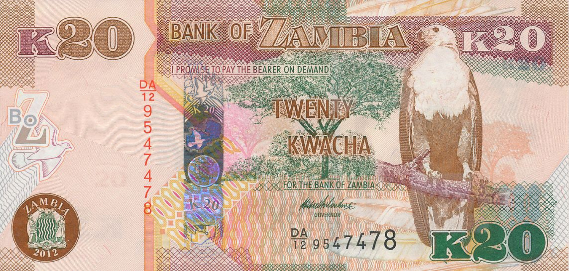 Zambia 20 kwacha 2012. P 52a (N)