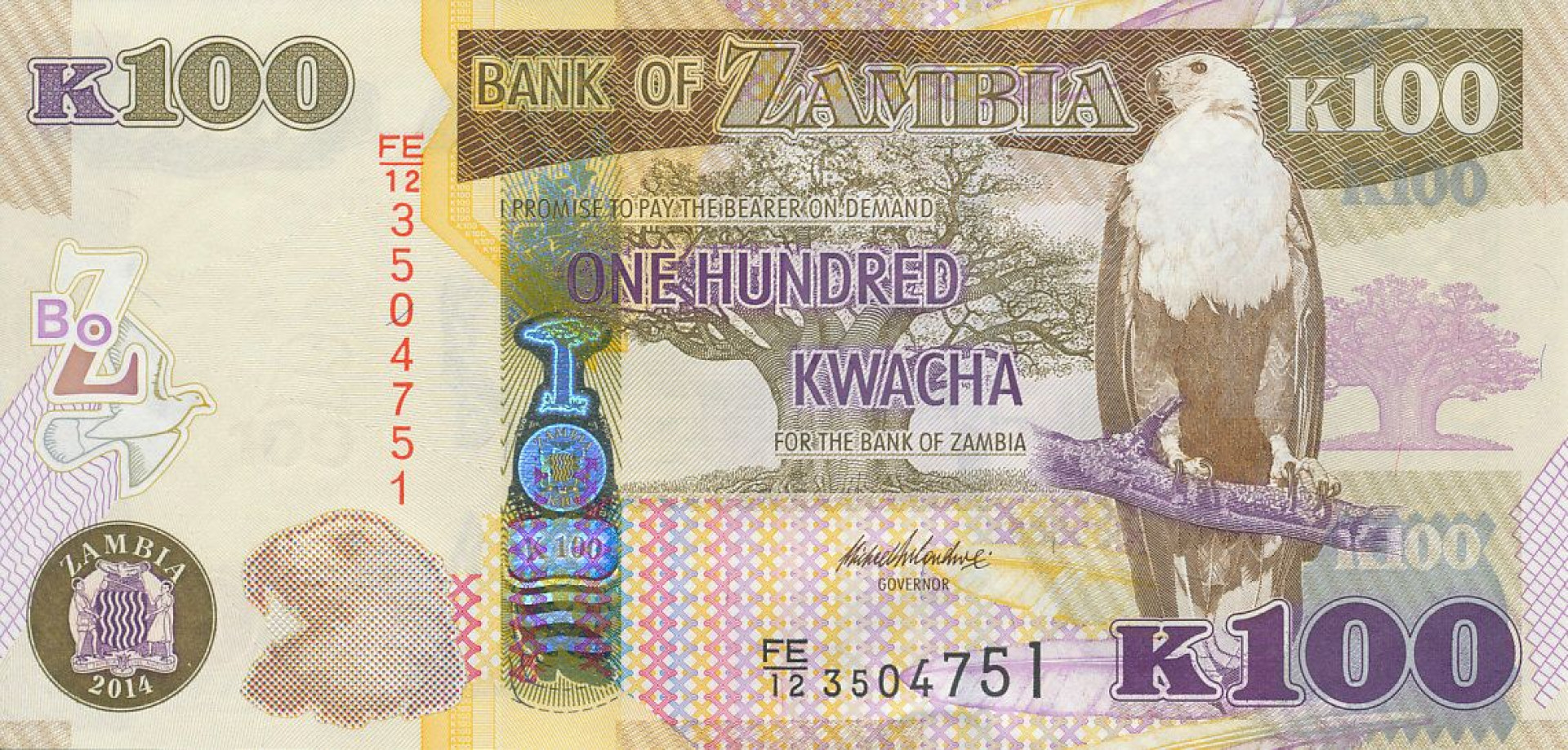 Zambia 100 kwacha 2014. P 54c (N)